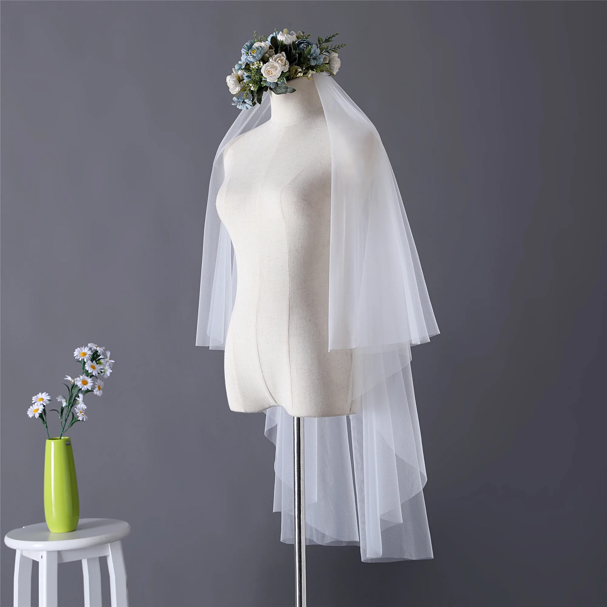 Erosebridal Fingertip Bride Veil Bridal Veil Wedding Ivory Long Veil Custom Length