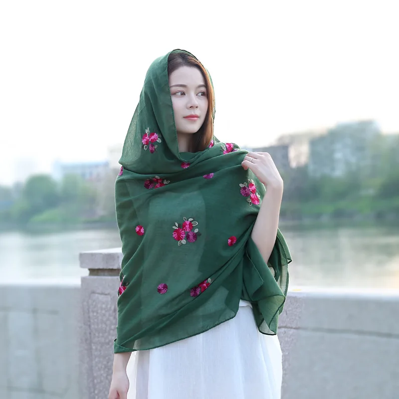 dark green 18 цветов, шаль из вискозы с простой вышивкой, шарф, летний, для путешествий, для морского отдыха, солнцезащитный, шарфы, накидка, хиджаб, мусульманский, Sjaal - Цвет: dark green