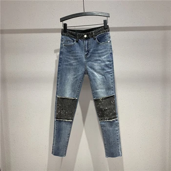 

Jeans Womens Spring Summer New High Waist Korean-style Casual Loose-Fit Capri Pants Girls Ladies Jeans Mujer Blue