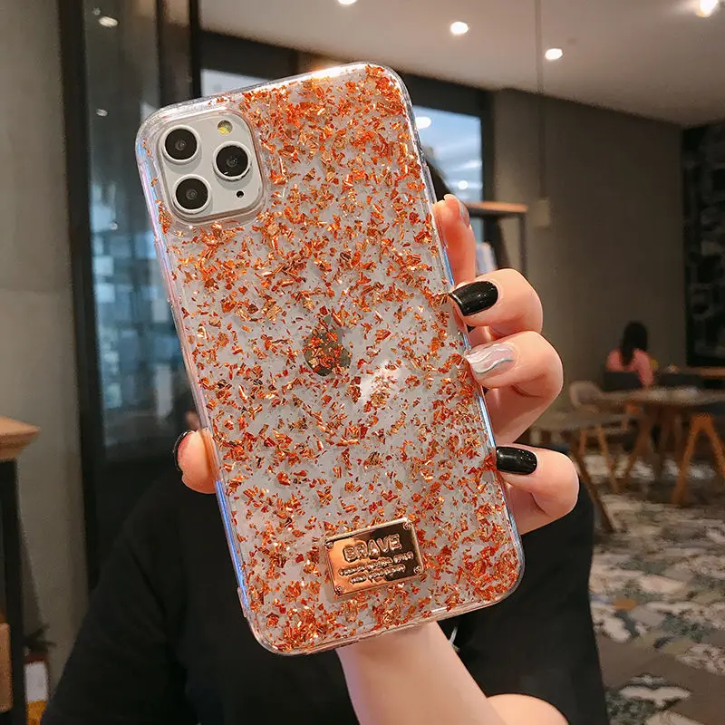 Блестящие чехлы для телефонов из золотой фольги для iPhone 11 11Pro Max XR XS Max X 8 7 6 6S Plus, прозрачная Противоударная блестящая задняя крышка - Цвет: T4