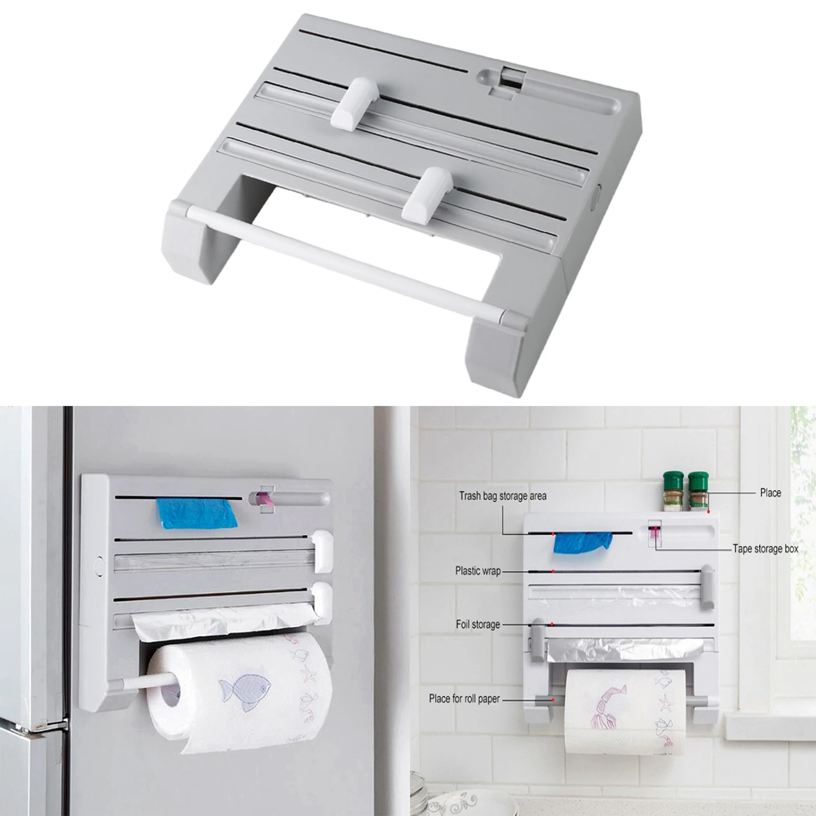 Wall Mounted Kitchen Wrap Film Paper Towel Rack Paper Roll Dispenser Holder 