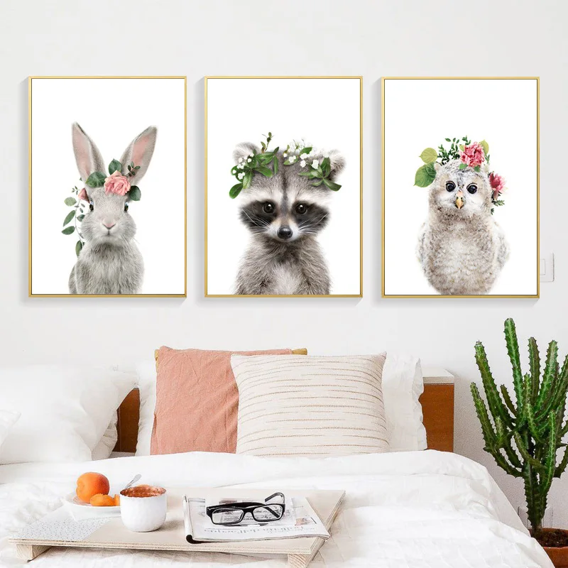 

Cute Cartoon Animal Decoration Canvas Painting Modern Minimalist CHILDREN'S Room Hanging Painting wu kuang hua xin Cross Border