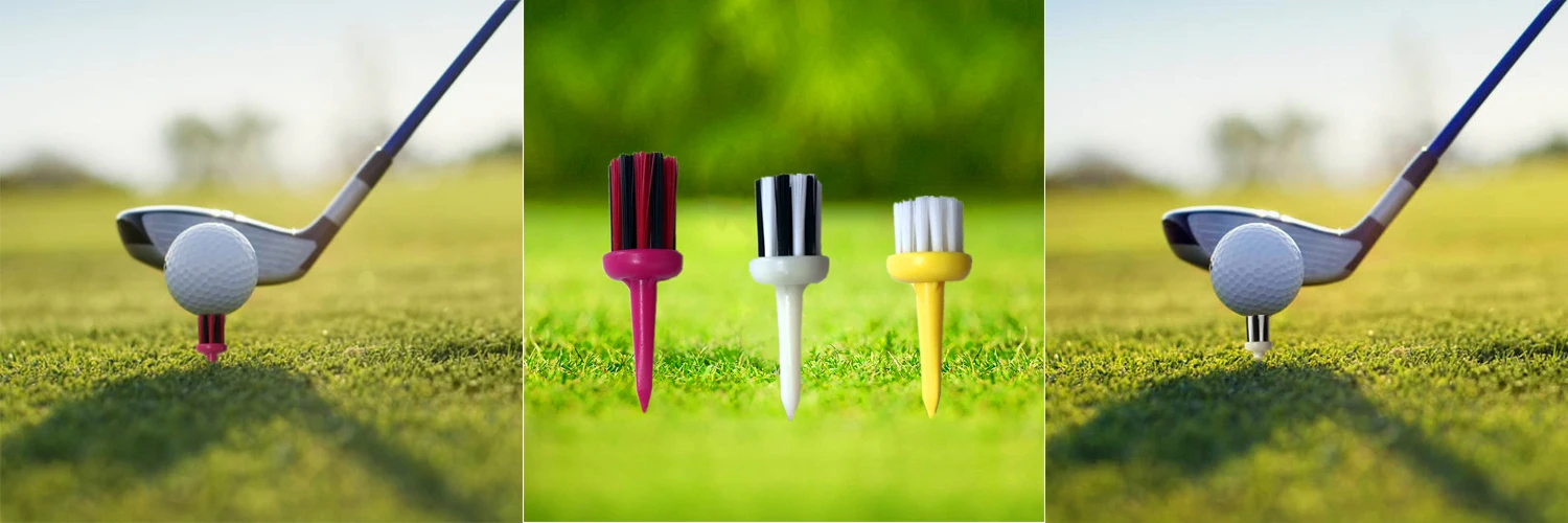 3 Pc Unbreakable Golf Brush Tees Plastic 2.0 2.2 2.4 Inch Mixed Height Low Friction More Distance Consistent