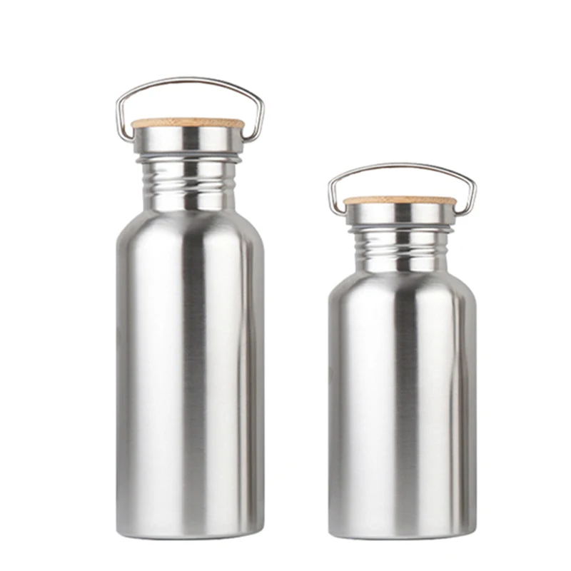 Portable Stainless Steel Water Bottle Bamboo Lid Sports Flasks Leak-Proof Travel Cycling Hiking Camping Bottles