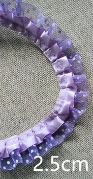 

Clearance wholesale lot Purple ribbon with Purple Dot Ruffled Lace Trim oll diy wedding dress DIY 2.5cm 1inch