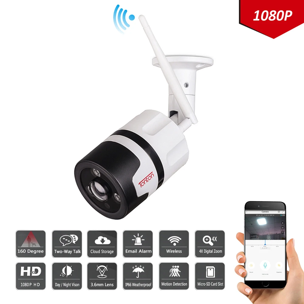 Камера видеонаблюдения Tonton 1080P Full HD Wi-Fi IP двусторонняя аудиосвязь широкий угол