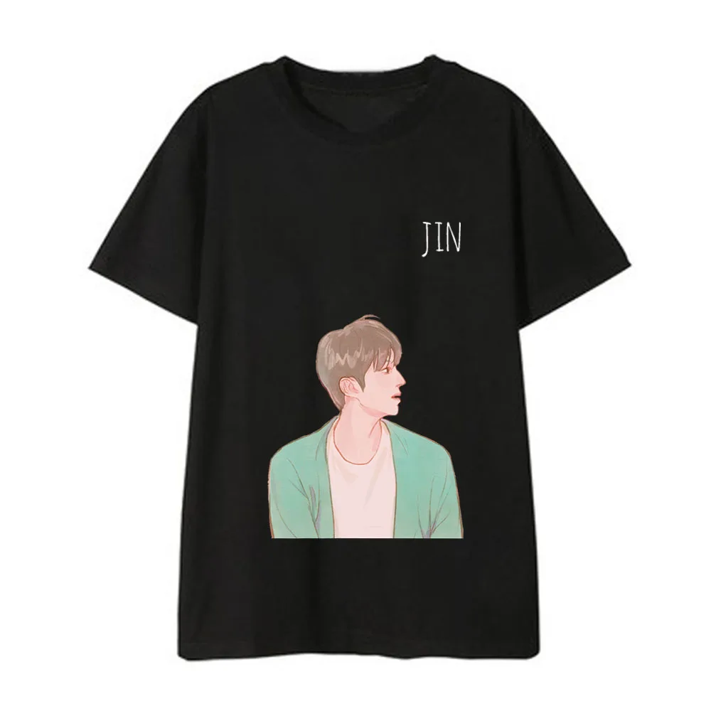 Kpop bangtan мальчиков короткий рукав футболки корейской версии свободные студентов корейской версии ручной росписью рубашки мужчин женщин летом - Цвет: Jin