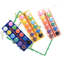 12-color Powder Box Watercolor Children's Solid Pigment Paint Creative Sketching Paint To Send Brush Painting Art Supplies
