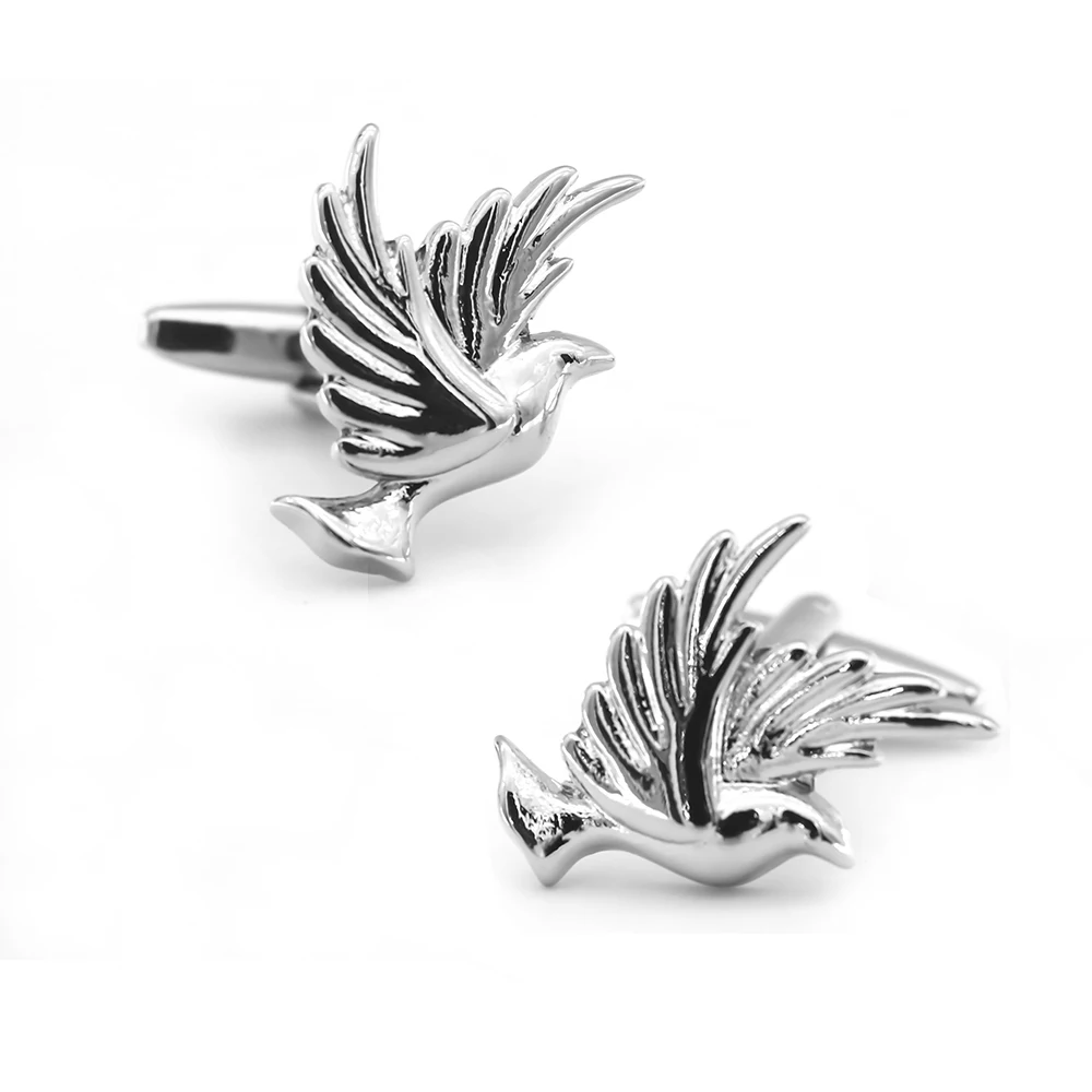 

Men's Dove of Peace Cuff Links Silver Color Flying Bird Design Quality Copper Material Fashion Cufflinks Wholesale & Retail