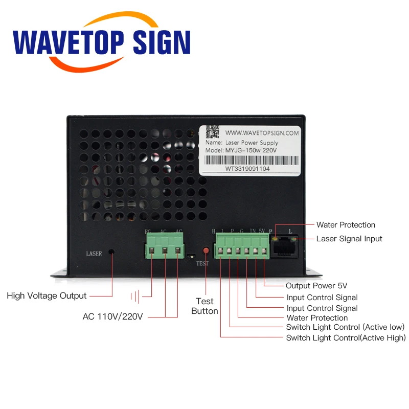 WaveTopSign MYJG-150W CO2 лазерный источник питания 130-150 Вт для CO2 Лазерная гравировальная и режущая машина