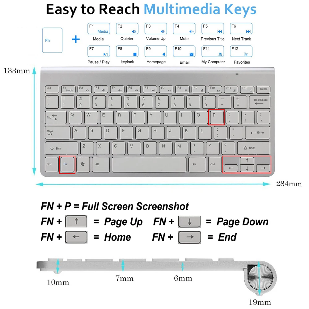 Mini teclado inalámbrico para computadora pequeña, teclado externo compacto  delgado para computadora portátil, tableta, Windows, PC, computadora