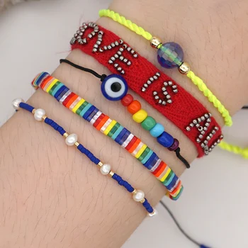 

Go2boho Bracelets Letter MIYUKI Tila Bracelet Evil Eye Women Pulseras Mujer Pearl String Bohemian Jewelry Beads 2020 New Armband