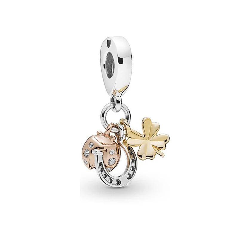 Horseshoe Clover Новинка, бусины из стерлингового серебра 925, сверкающий проложенный лист, шарм, подходит для браслета, браслета, ожерелья, для женщин, сделай сам, ювелирное изделие - Цвет: Horseshoe Clover