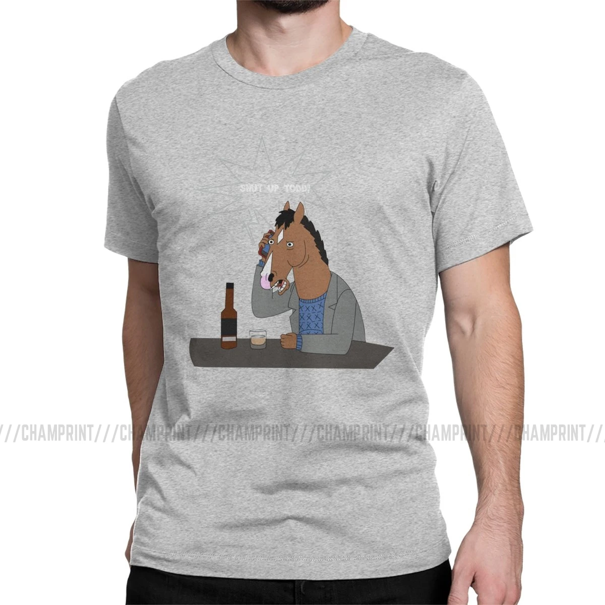 Винтажная Мужская футболка Bojack Horseman с круглым воротником, футболка из чистого хлопка с мультипликационным принтом Swag, сериал комиксов, футболки с коротким рукавом, топы с принтами - Цвет: Серый