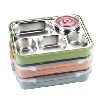 

304 Stainless Steel Dinner Plate Thermal Insulation Dinner Box Adult Student Dinner Box Sealed Belt Cover Box with Soup Bowl