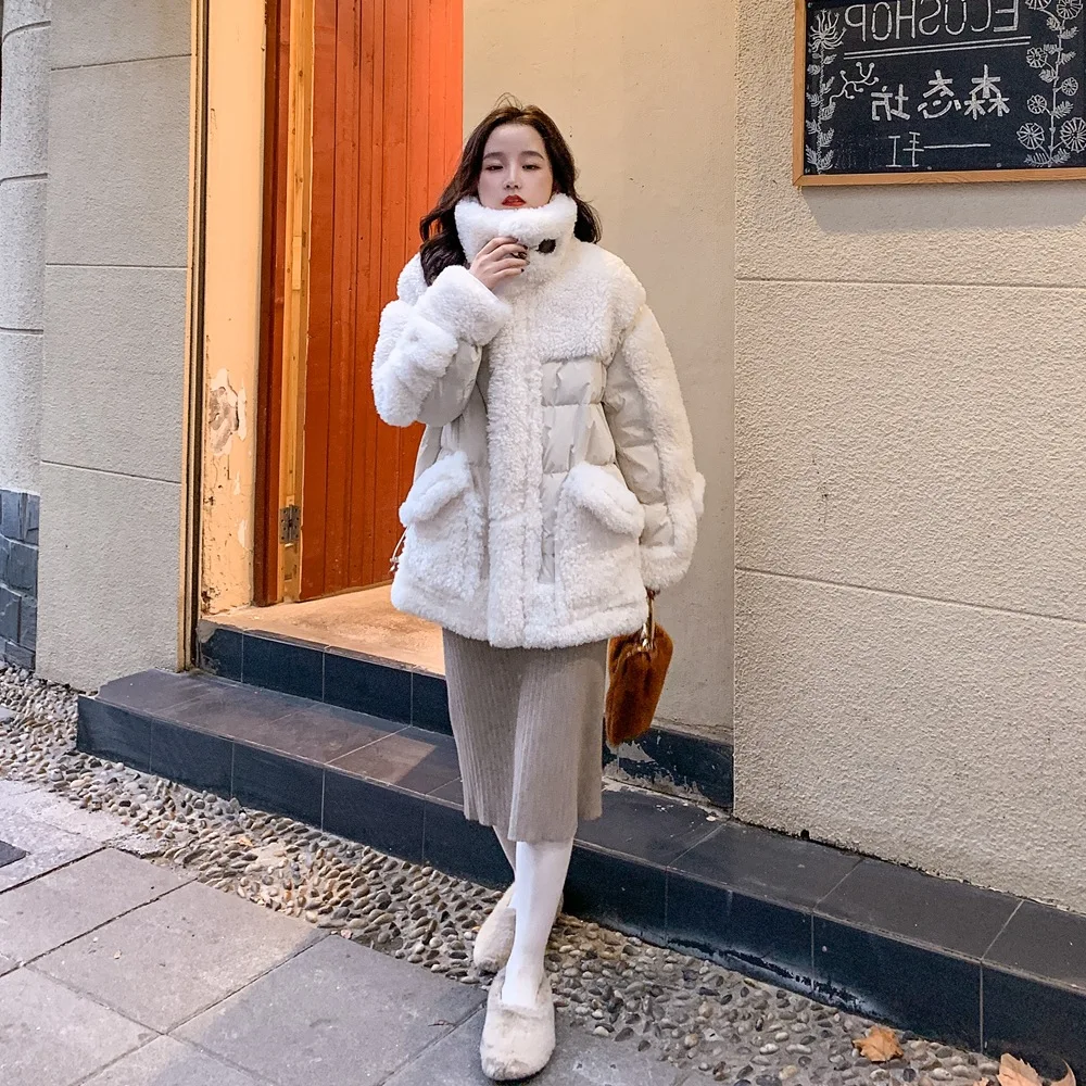 

Photo Shoot Fashionable Lambs Wool Joint Cotton Overcoat 2019 Winter New Style Retro Laziness-Style Large Pocket Cotton Coat Wom