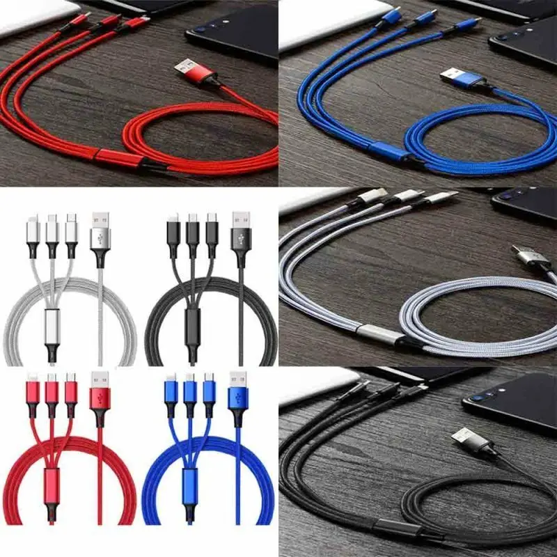 3 в 1 8Pin usb type C Micro USB кабель для iPhone 8X7 6 6S Plus samsung Nokia USB быстрая зарядка кабели нейлоновый шнур универсальный