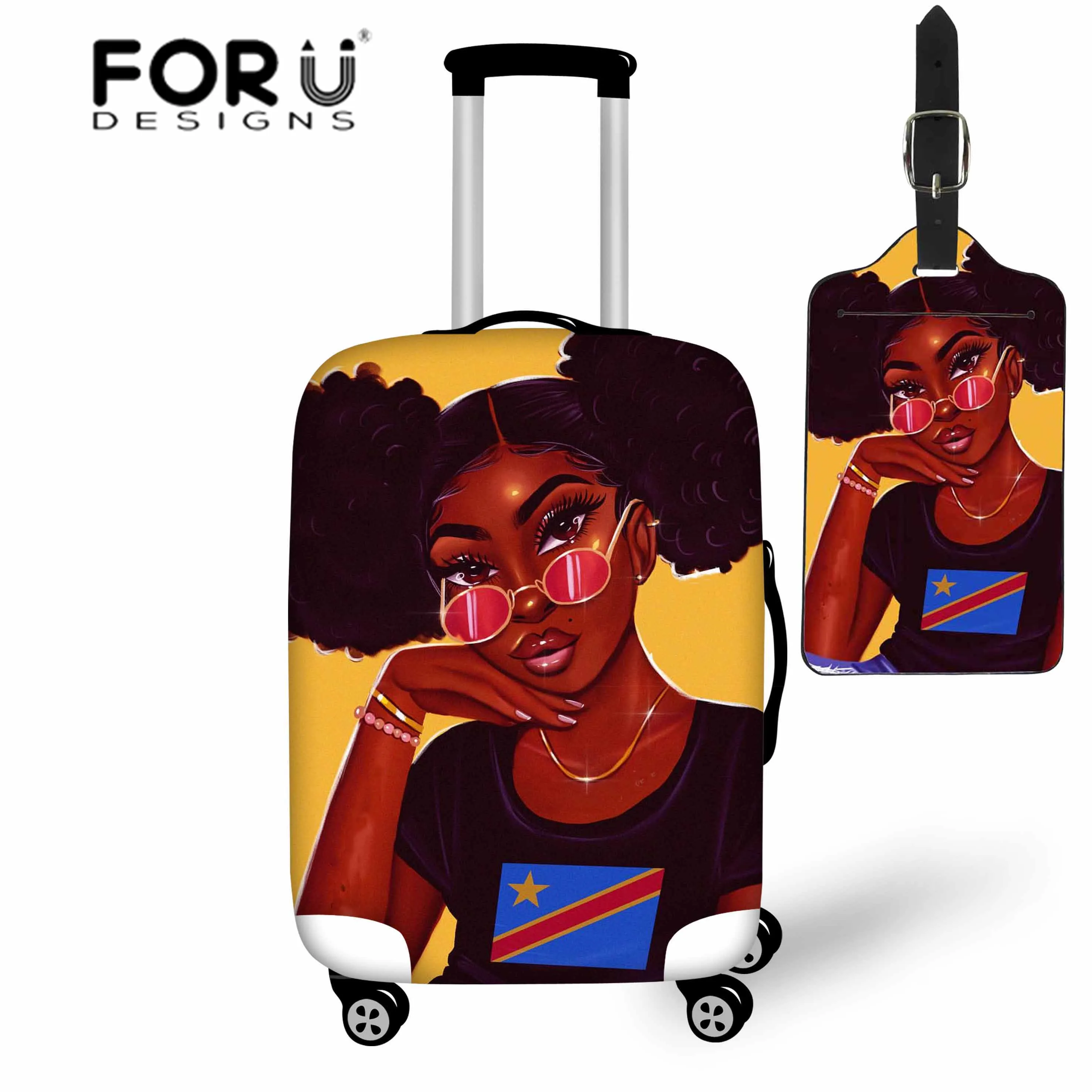 FORUDESIGNS/Чехлы для чемоданов для путешествий, аксессуары для багажа, черная волшебная африканская тележка, защитная Пылезащитная бирка для