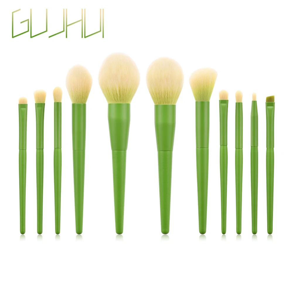 GUJHUI 12pcs/set Makeup Brushes Beauty Cosmetic Tool Dark green Foundation Brush Blending Eyeshadow Brush Make up brushes Set