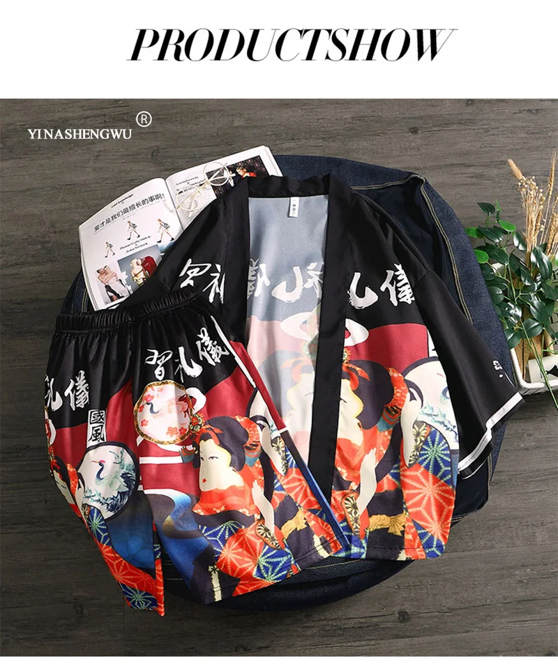 Kimono Set Top and Pants Japanese Kimono Men Yukata Men Women Robe Kimono Cardigan Men Beach Thin Casual Shirt Kimono Cosplay