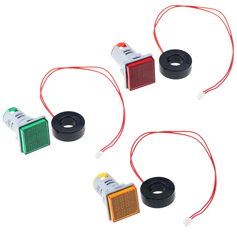 

22mm Square LED Digital Voltmeter Ammeter Hertz Meter Signal Lights Voltage Current Frequency Combo Meter Indicator Tester