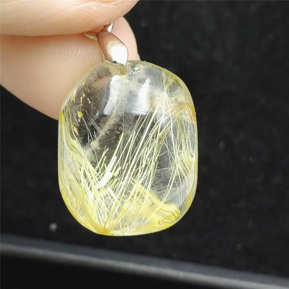 23x18x9m Natural Gold Rutilated Quartz Pendant 20x16x9mm Rectangle Gemstone Party Gift Crystal Stone Necklace AAAAA