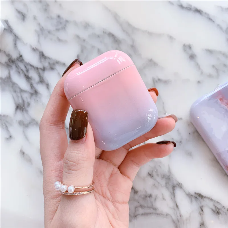 Pink Роскошный градиентный чехол для Apple Airpods, милый Жесткий Чехол для наушников, модный простой Bluetooth чехол для наушников Air Pods Funda - Цвет: Pink