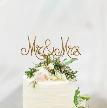 

Gold Wire "Mr & Mrs" Wedding Cake Toppers Decoration Beach wedding Bridal Shower Bride and Groom Rustic Country Chic Wedding