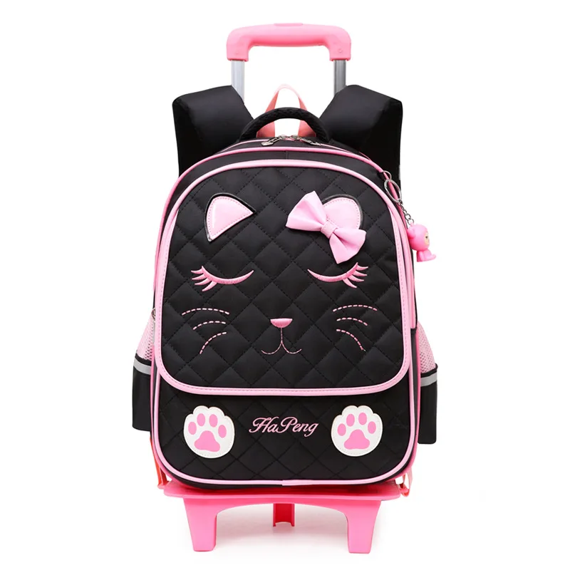 

Cute Cats Trolley School Bags For Girls Cartoon Children Backpack With Wheels Waterproof Removable Mochila Infantil Bolsa