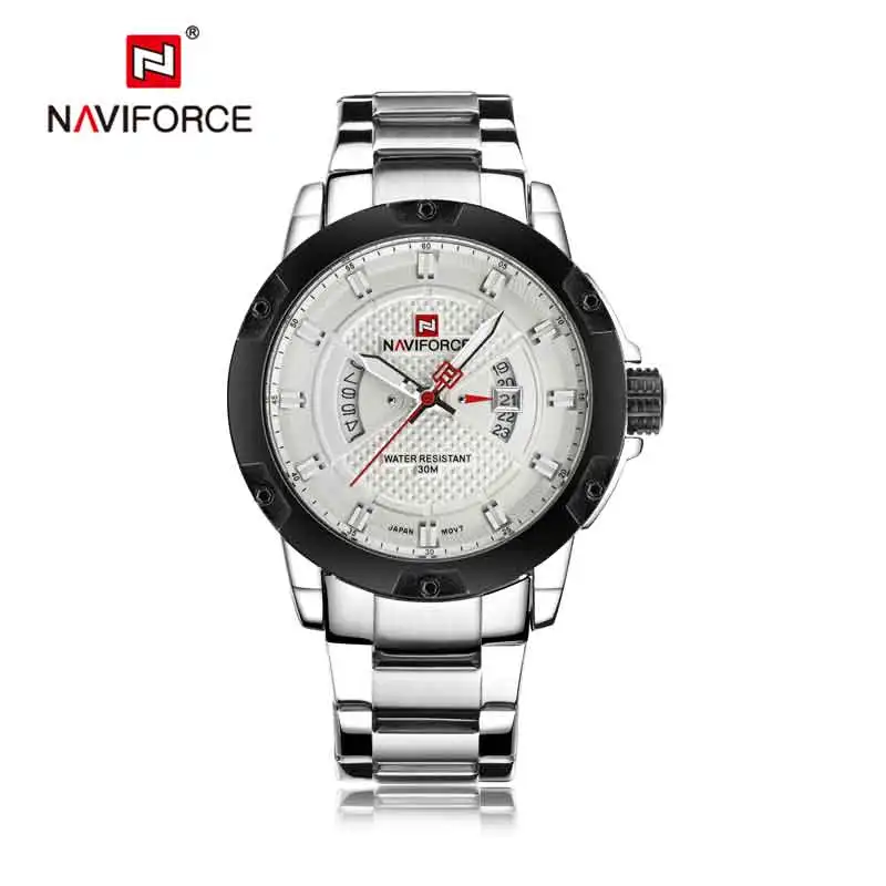 Топ люксовый бренд для мужчин s часы NAVIFORCE мужчин полный сталь Дата Водонепроницаемый Спорт армии Военная Униформа кварцевые наручные часы - Цвет: SW