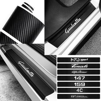 

4Pcs Car Carbon Fiber Door Sill Scuff Plate Guards sticker fit for alfa romeo 159 147 156 giulietta Giulia Stelvio emblem Decal