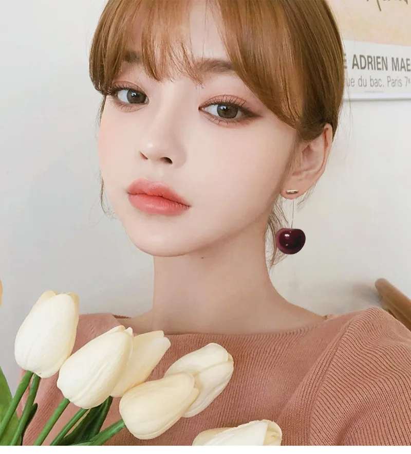 Серьги подвески с красной вишней 1 пара|Серьги-подвески| |