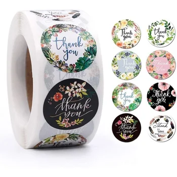 

VALIOSOPA 500pcs/roll Flower Thank You Stickers Set 1 Inch 2 Inch Circle Floral Masking Tape Diary Gift Decoration Seal A6051