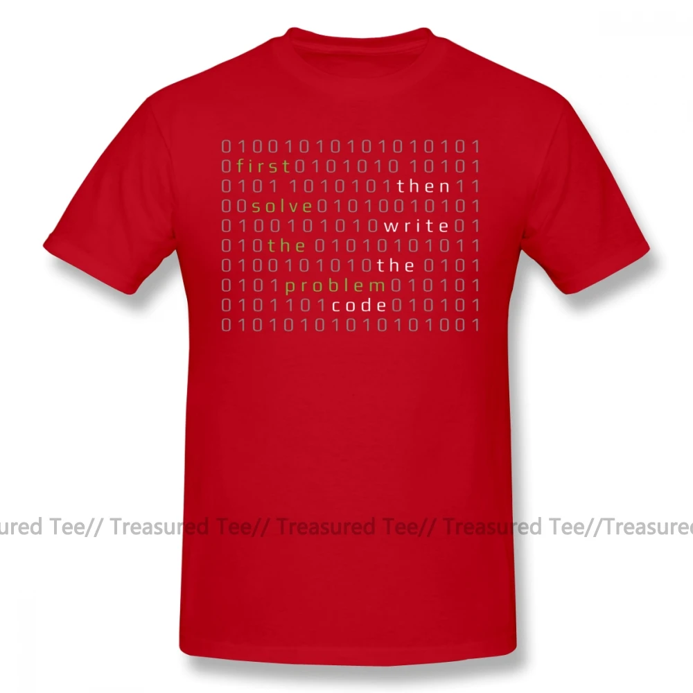 Разработчик футболка сначала решить проблему, затем написать код Футболка мужская Пляжная футболка забавная 6xl графическая хлопковая футболка - Цвет: Red