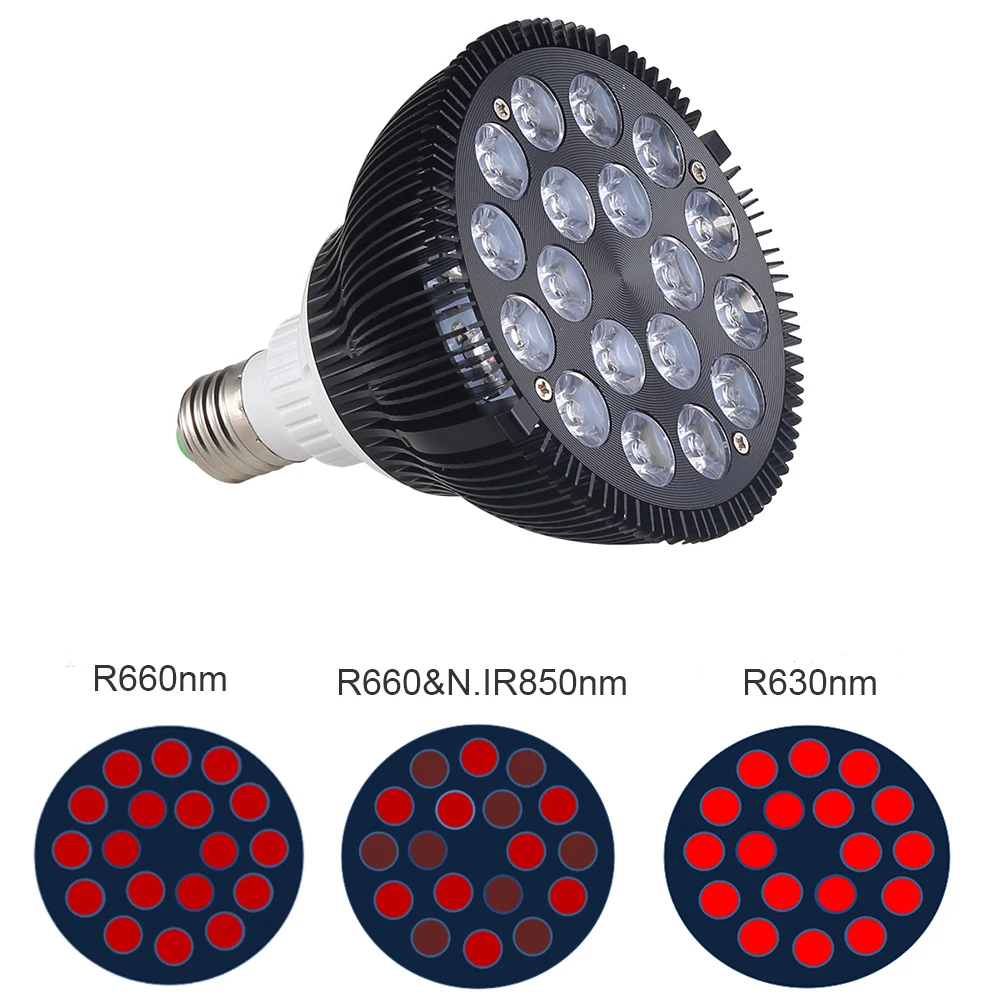 54Watt Red Light Therapy Bulb E27 660nm 850nm Near Infrared Lamp for Skin and Pain Relief Grow LED|Промышленные LED-лампы| |