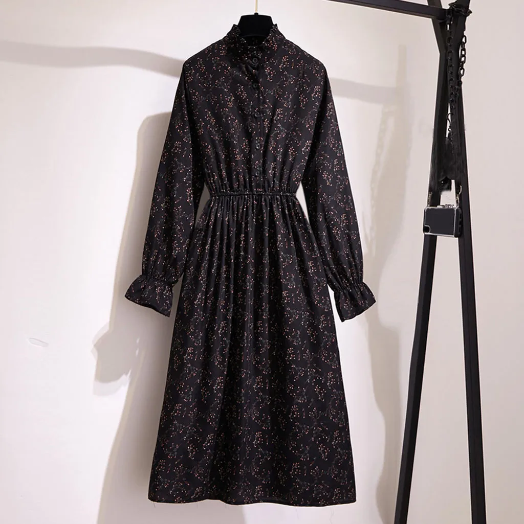 vestidos ropa mujer winter dress women Lady's Casual Printed Long Sleeve Elastic Waist Bandage christmas dress robe femme
