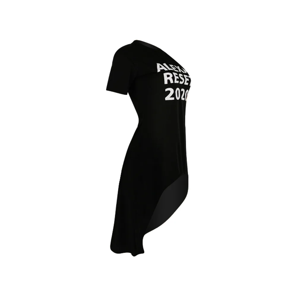 Echoine 2020 Summer Alexa Reset 2020 Letter Print Women O-neck Short Sleeve Irregular Long T-shirt fashion casual Party Tee