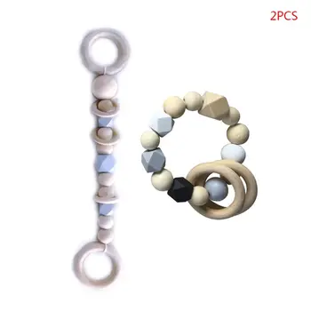 

2 Pcs/set Simple Baby Wooden Bracelet Teether Set Kids Infants Beads Teeth Bite Grip Hanging Ornament CORB