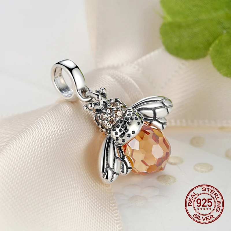 Подходит для браслетов Pandora, бусы с подвеской, Хрустальное стекло, пчела, Шарм для женщин, серебро 925 пробы, оригинальные ювелирные изделия, сделай сам