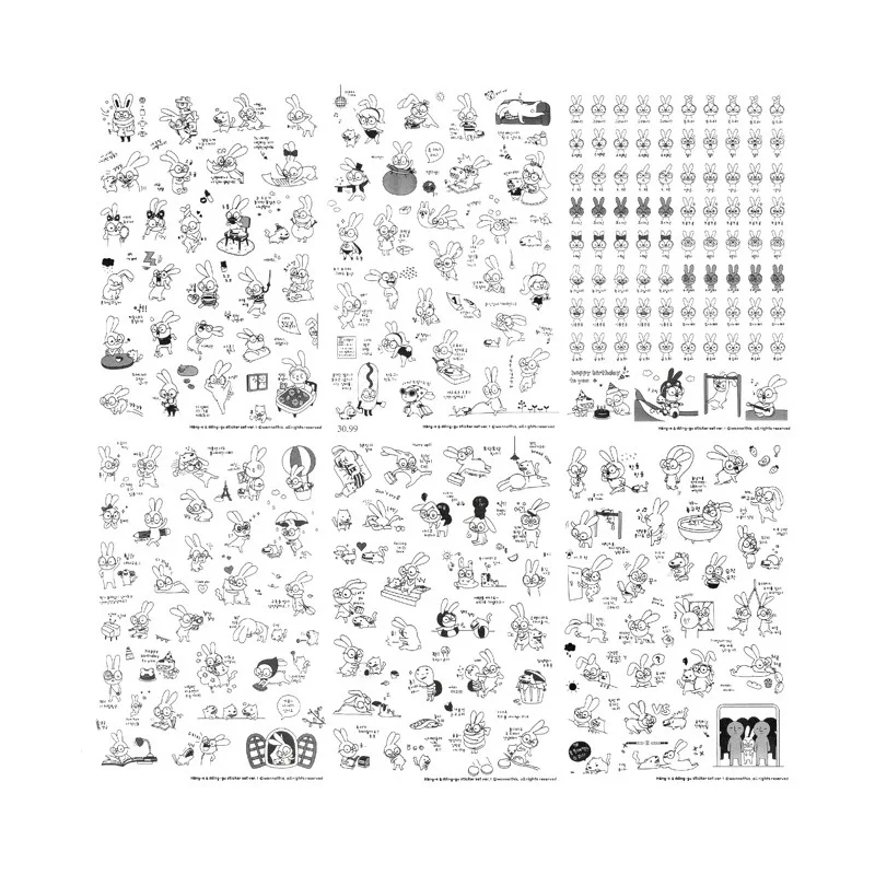 6 листов/набор Необычные прозрачные фотообои с изображением милого кролика|sticker
