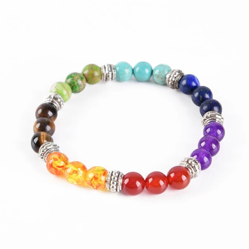 7 Chakra Reiki Prayer Healing Balancing Bracelet 8mm Semi-Precious Gemstone Natural Beads Bracelets Yoga Meditation Jewelry Gift