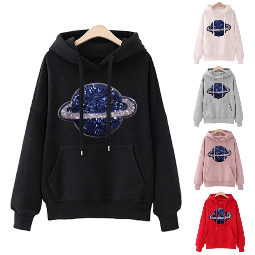 Jaycosin Fashion Autumn Women Loose Planet Hoodie Pocket Sweatshirt Stylish Long Sleeve Comfortable Casual Pullover Top 107#10