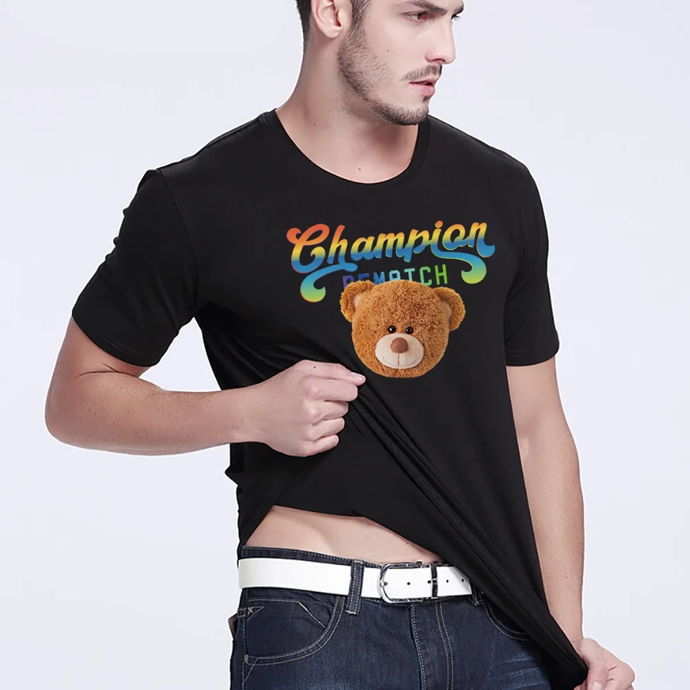 2022 Summer Bear Print Short-sleeved T-shirt Male Short Sleeved Summer Casual Loose O-Neck Tees Harajuku Streetwear Men T Shirt