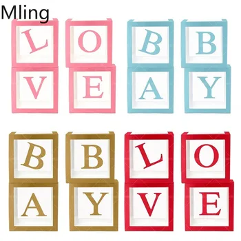 

Mling 4pcs Transparent Balloon Box Square BABY LOVE Boxs Gender Reveal Babyshower Wedding Birthday Party Decorations Balloon Box