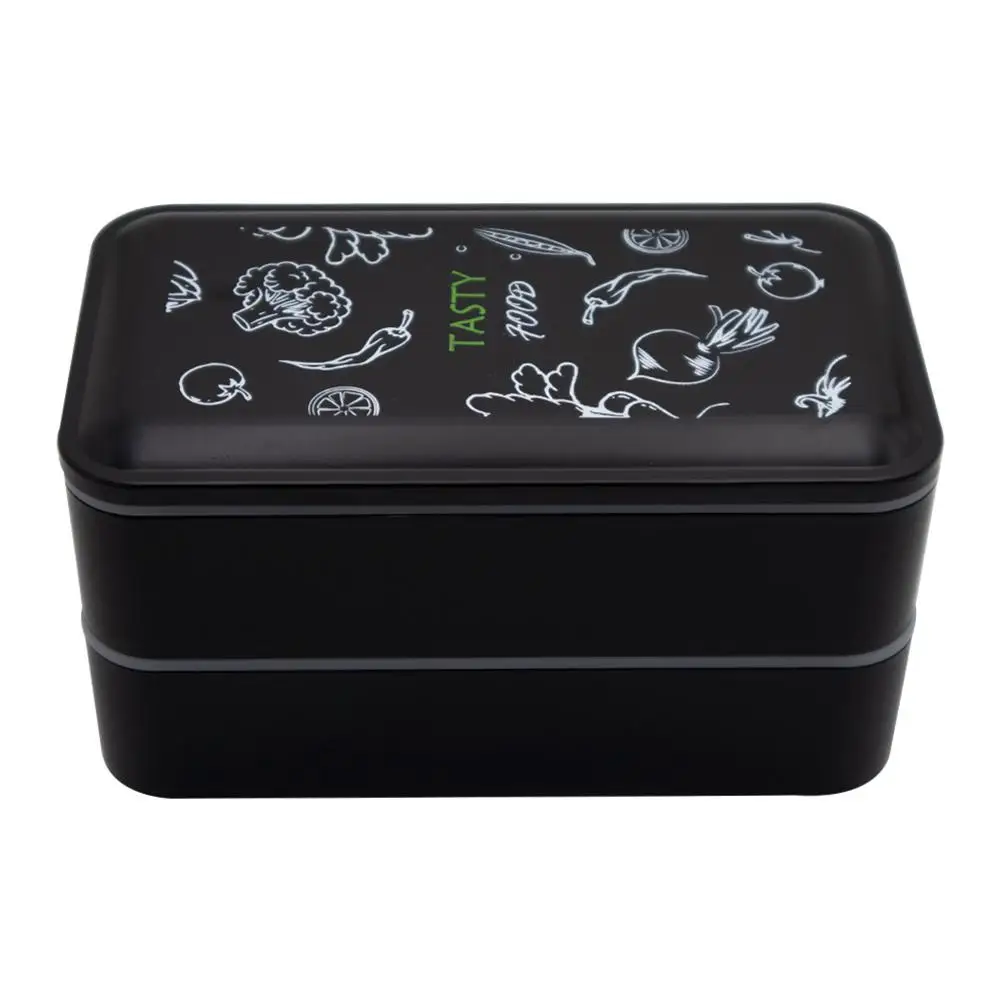 TPFOCUS Nordic Style Black Lunch Box Double-layer Portable Bento Box with Compartments for Students