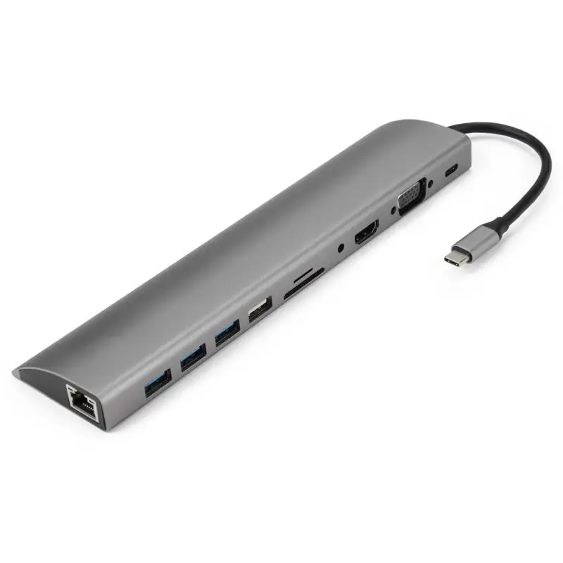  Hub tipo C 11 en 1 USB tipo C a HDMI VGA RJ45 USB 30 puertos SD/TF lector de tarjetas USB-C entrega