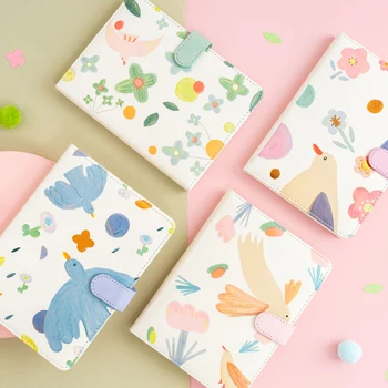 

Kawaii stationery girl heart pu magnetic buckle small fresh color page illustration learning office A5 diary book hand book