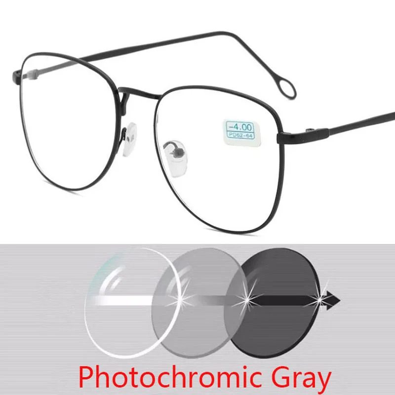 Okulary fotochromowe korekcyjne – metalowa ramka dla krótkowzroczności 7 -1 -1.5 -2 -2.5 -3 -3.5 -4 do-6.0 okulary dla osób z krótkowzrocznością kobiety mężczyźni metalowa ramka krótkowzroczne okulary wykonane okulary korekcyjne 5