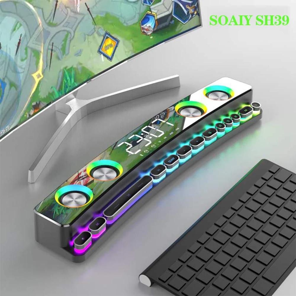 3600mAh Bluetooth Wireless Game Speaker soundbar USB 3D Stereo Subwoofer AUX FM Home Clock Indoor Sound Bar Computer Loudspeaker|Portable Speakers| - AliExpress