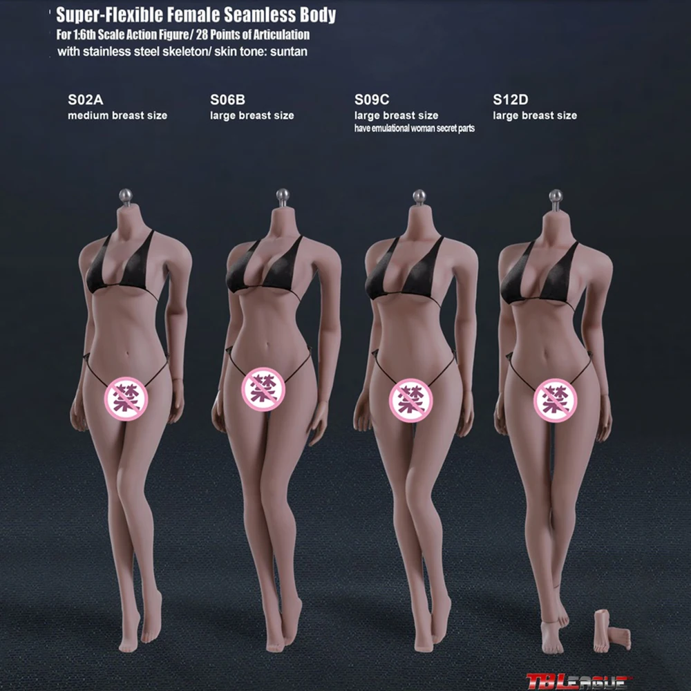 

S02A S06B S09C S12D 1/6 Super-Flexible Seamless Body With Stainless Steel Skeleton In Middle Breast Suntan Skin for 1/6 Head